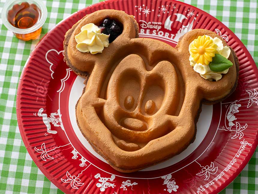 image of Mickey Waffle with Custard Whipped Topping, Blueberry, and Maple Sauce