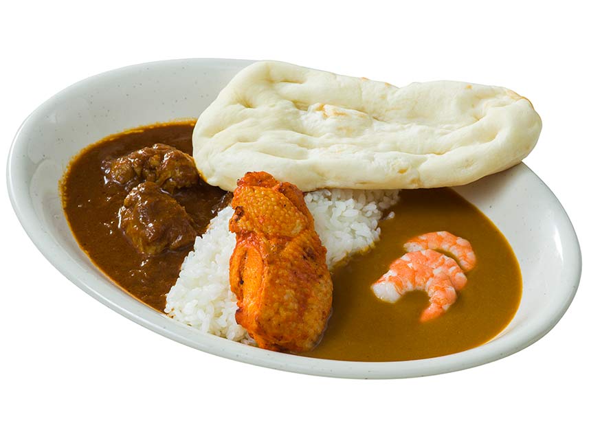 image of Curry Sampler with Tandoori Chicken<br />(Medium Beef Curry & Mild Shrimp Curry)