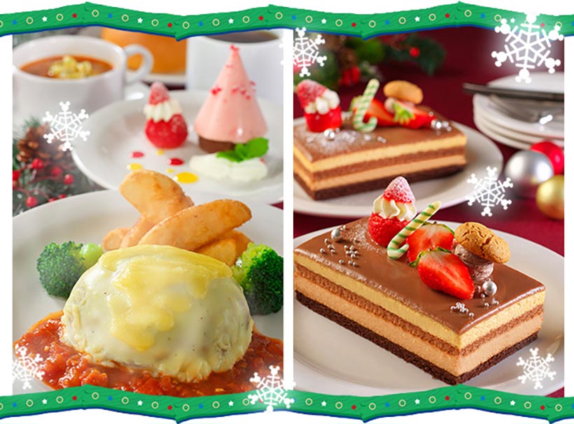 「プラザパビリオン・レストラン」のスペシャルセットとキャラメルとチョコレートのムースケーキの画像