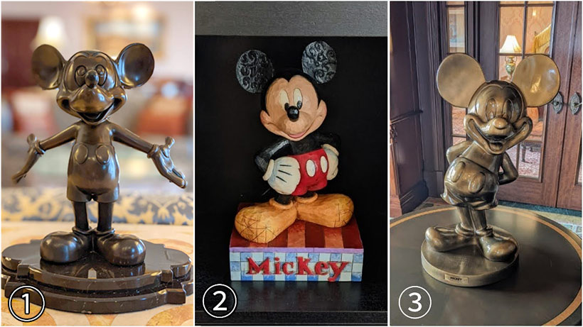 3つのミッキーマウスの置物の画像