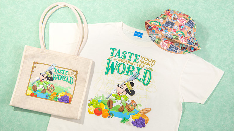 「東京ディズニ―シー・フード＆ワインフェスティバル」のミッキーマウスやさまざまな食材が描かれたグッズ のイメージ