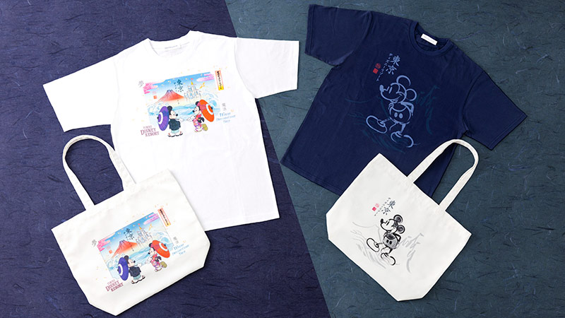 和をテーマにしたミッキーマウスとミニーマウスのグッズのイメージ